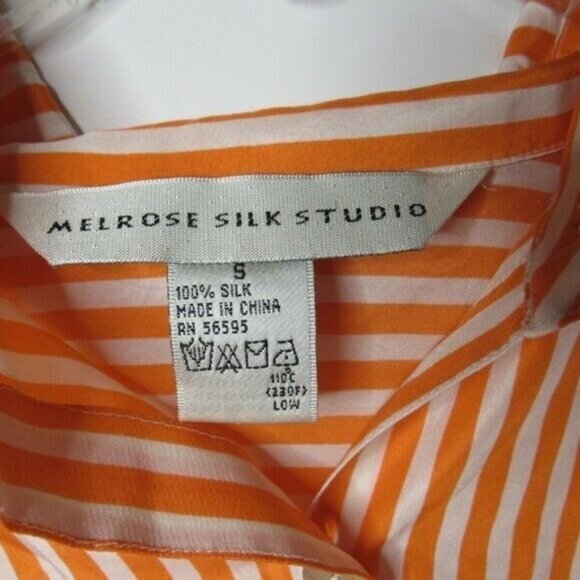 Melrose Studio 100% Silk  Blouse Long Sleeve Button Front Career Orange Stripe S - Picture 4 of 7